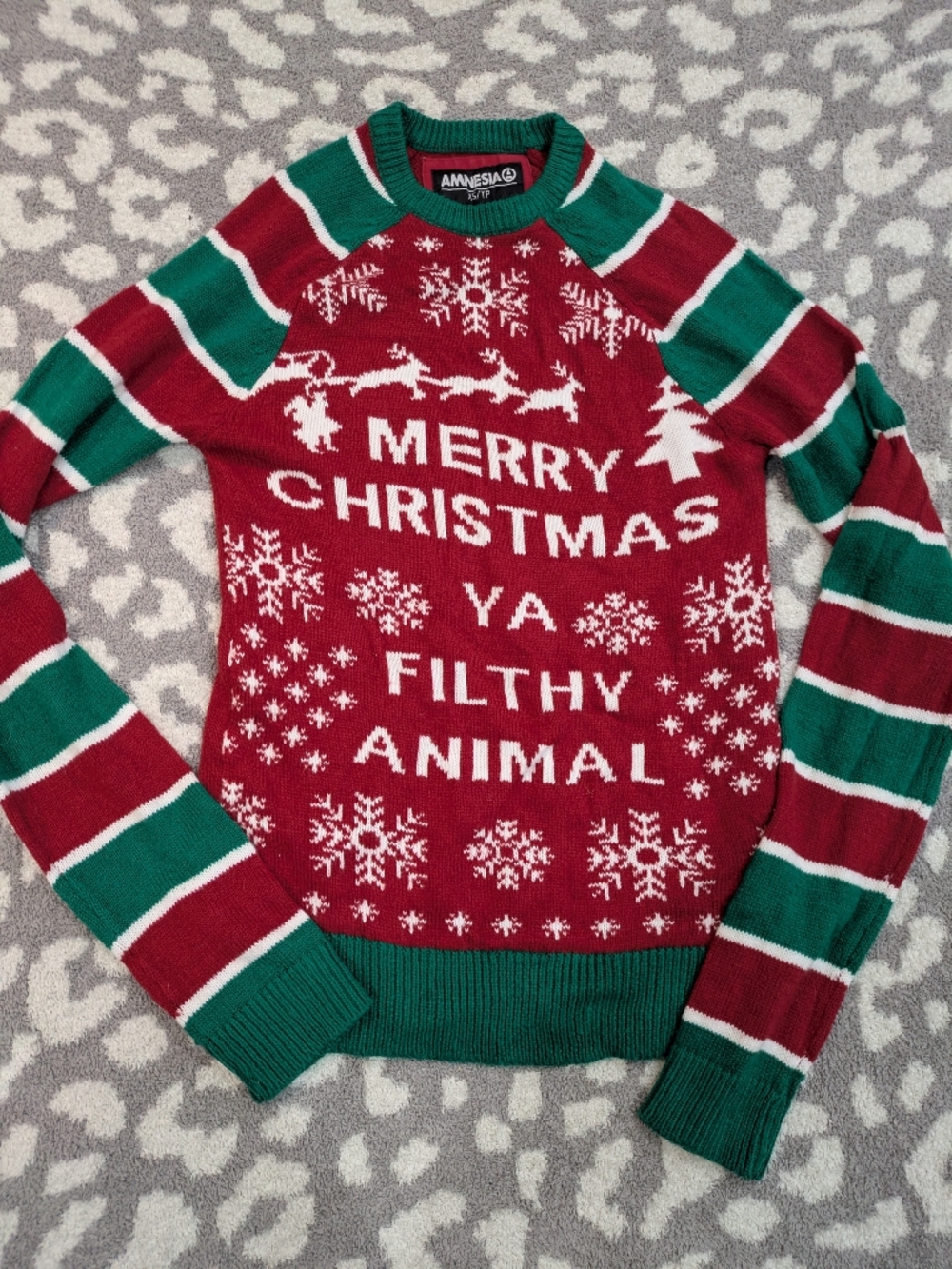 Amnesia Red & Green 'Merry Christmas Ya Filthy Animal' Holiday Sweater - Men